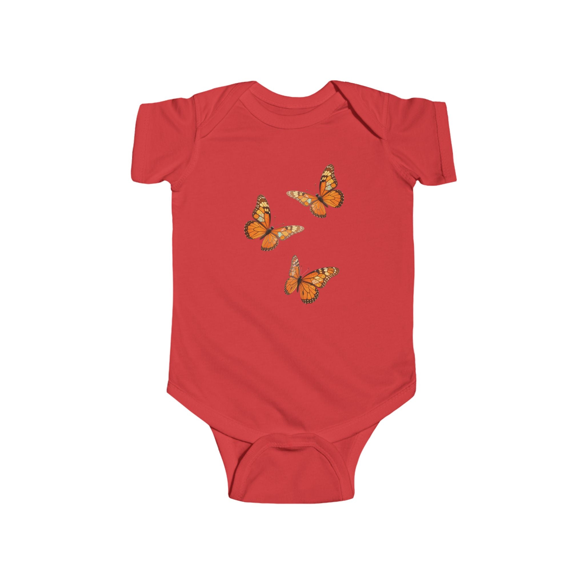 Baby Bodysuit with Orange Butterfly Trio — Infant Onesie, Cute Nature Nursery Gift US