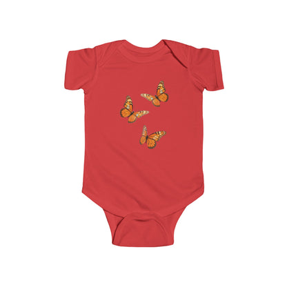 Baby Bodysuit with Orange Butterfly Trio — Infant Onesie, Cute Nature Nursery Gift US