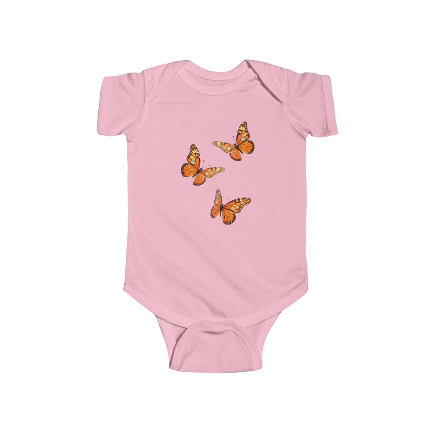 Baby Bodysuit with Orange Butterfly Trio — Infant Onesie, Cute Nature Nursery Gift US