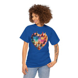 Colorful heart design featuring a chessboard and pieces on a Chess Heart T‑Shirt.