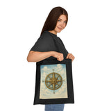Artistic shot of the Vintage Compass Cotton Tote Bag against a colorful background.