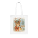 Close-up of the Christmas Reindeer Tote Bag with a frosted North Pole sign and a lantern, perfect for holiday errands.
