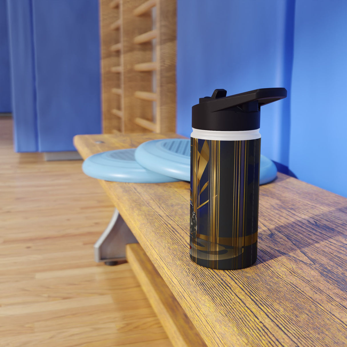 Art Deco Glamour Stainless Steel Water Bottle against a stylish backdrop, emphasizing its nostalgic film-noir aesthetic.