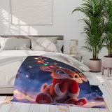 Cute Reindeer Fleece Blanket - Holiday Christmas Cozy Throw for Kids ready for holiday festivities.