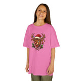 Kids Christmas Reindeer Tee — Cute Santa Hat Rudolph Holiday Shirt featuring ribbed collar and soft cotton fabric.