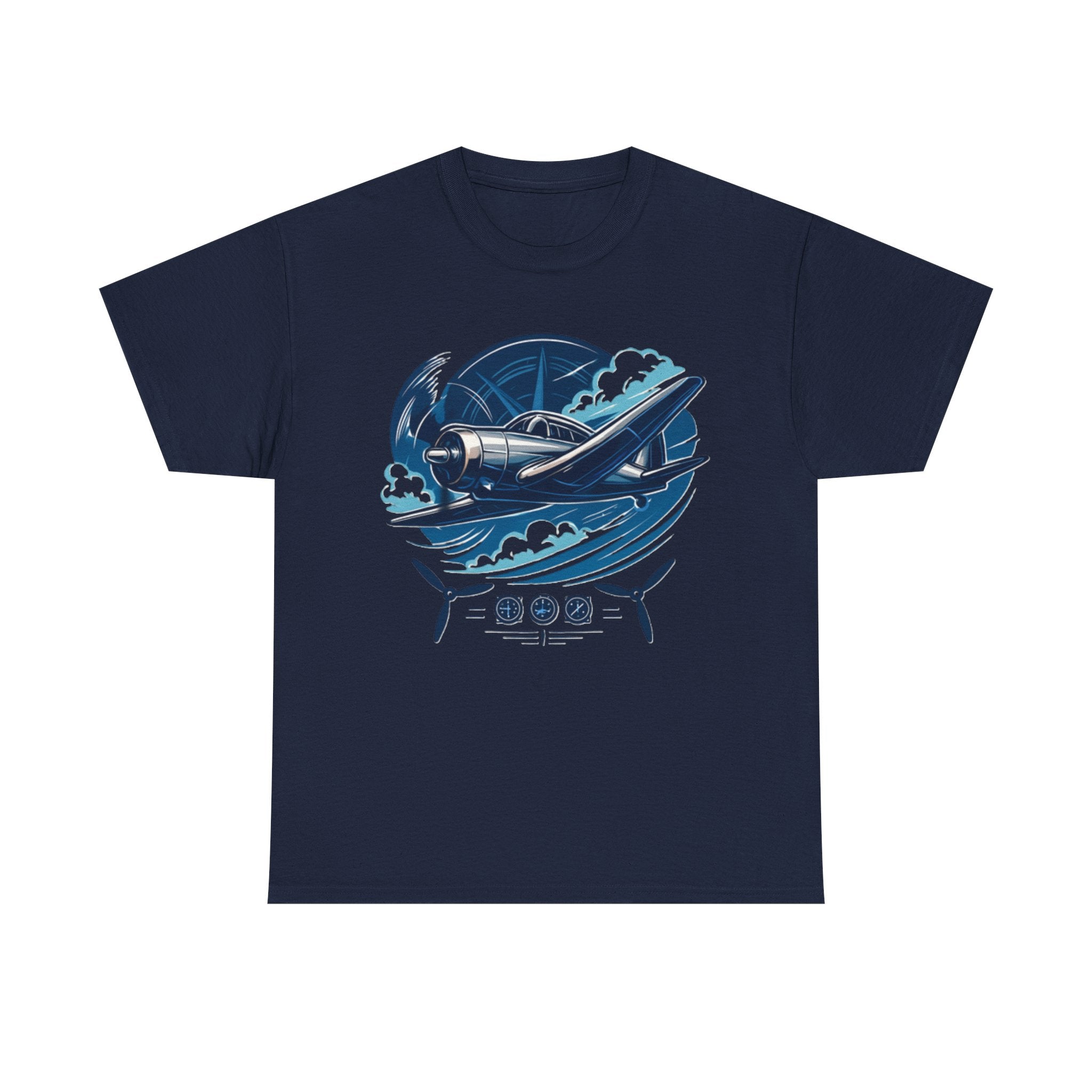 Vintage Propeller Plane T-Shirt detailed view with DTF and DTG printed graphics showing quality workmanship.