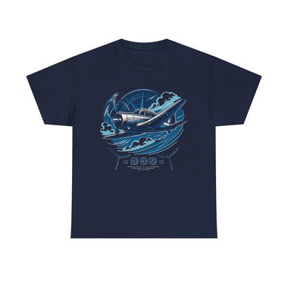 Vintage Propeller Plane T-Shirt detailed view with DTF and DTG printed graphics showing quality workmanship.