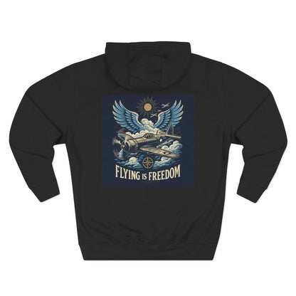 Back view of the Flying Is Freedom Hoodie displaying the words &