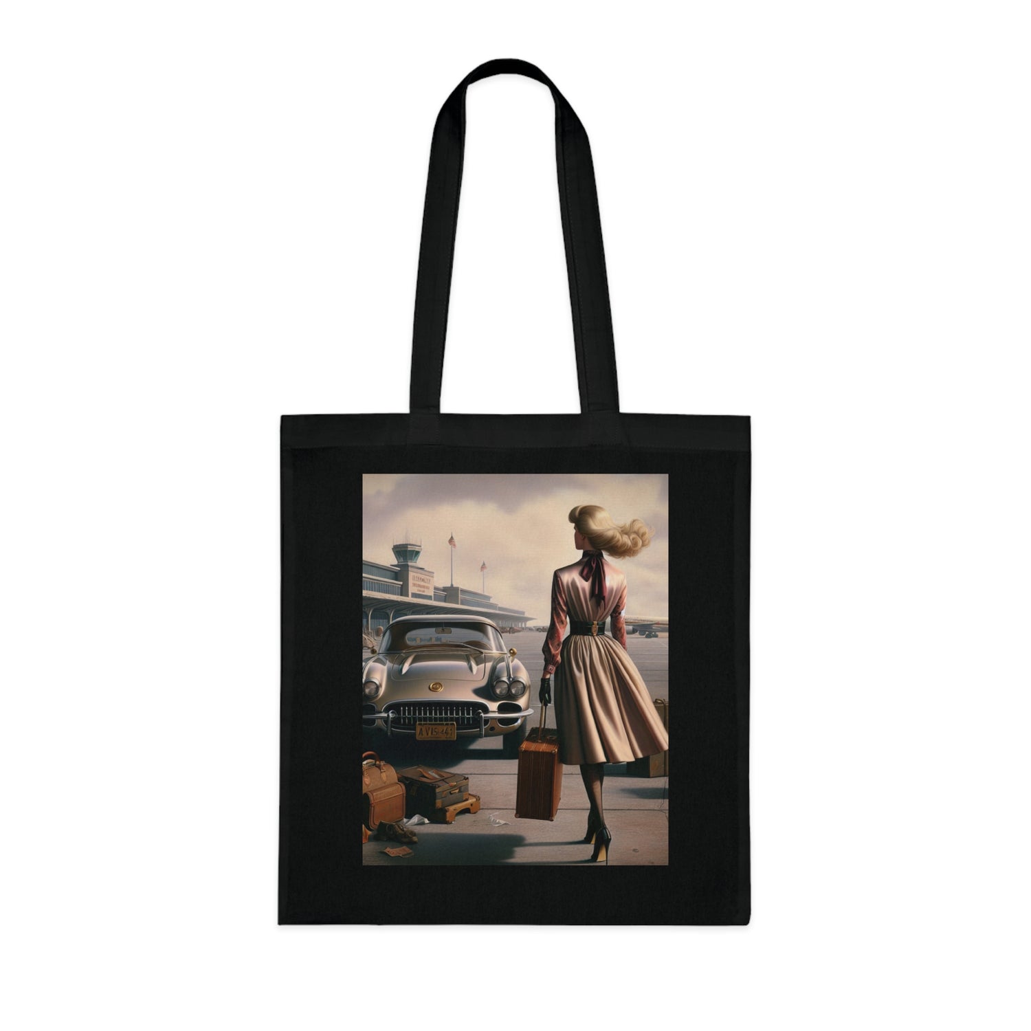 Artistic design on the Vintage Travel Cotton Tote Bag, great for art lovers.