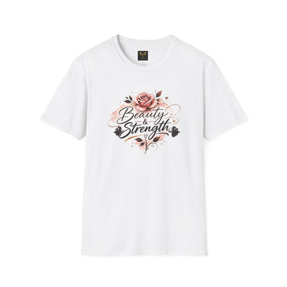 Beauty &amp; Strength Floral Inspirational Motivational T-Shirt