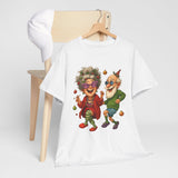 Cheerful Dancing Seniors Illustration T‑Shirt showcasing a lively graphic of an elderly couple.