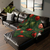 Stylish and durable Christmas Ornament Throw Blanket designed with festive red and green ornaments, great for holiday decor.