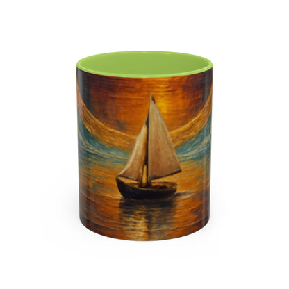 A cozy environment featuring the Sail into the Sun Ceramic Coffee Mug, completing a peaceful morning routine.