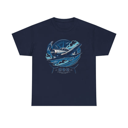 The Vintage Airplane Graphic Tee styled casually with jeans, perfect for aviation enthusiasts.