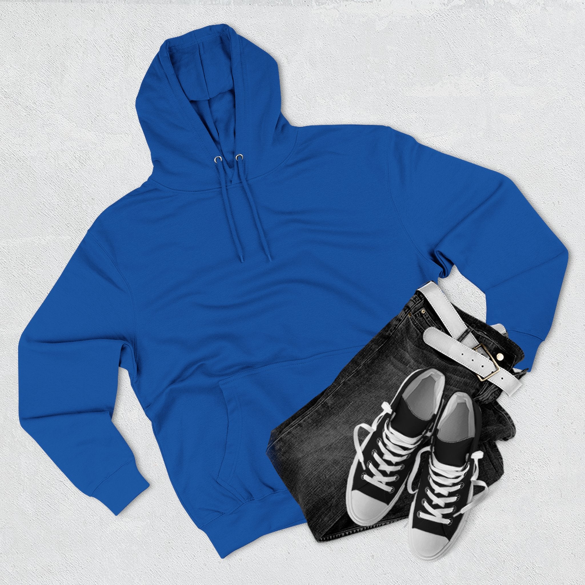 Kangaroo pocket of the Aviator Three-Panel Hoodie, perfect for keeping hands warm.