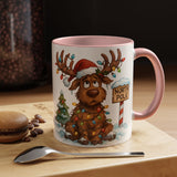 Charming Christmas Reindeer Coffee Mug with its glossy finish and vibrant colors, ideal for cozy winter drinks.
