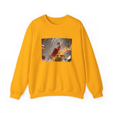 Crewneck Sweatshirt — Elegant Red Gown Art Print (Regal Celebration) featuring a nostalgic artistic design of a woman in a spotlight.