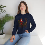 Family gathering wearing the Winter Art Vintage Santa Sleigh Crewneck Sweatshirt, showcasing the perfect holiday sweatshirt for all.