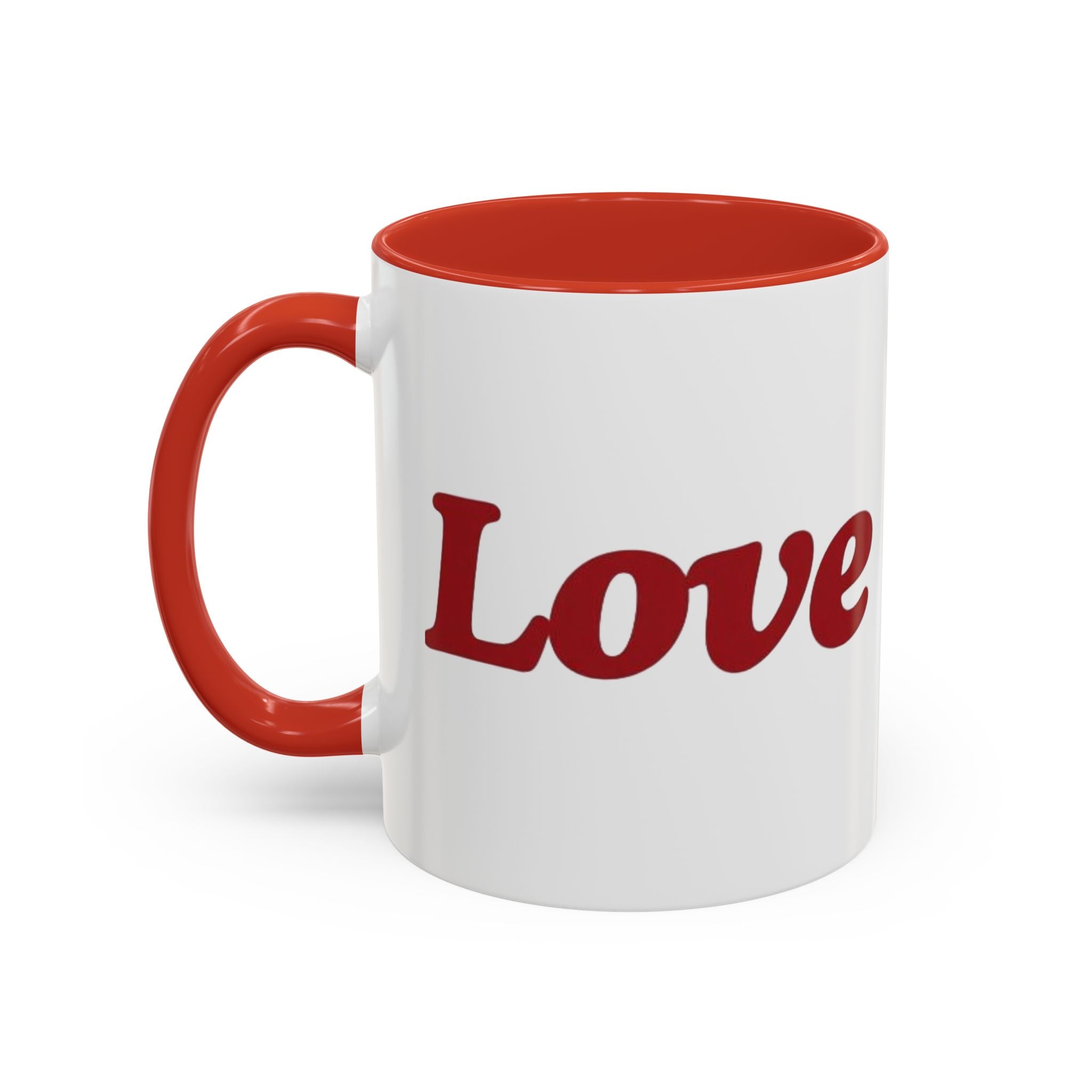 Love Accent Coffee Mug — Red Script Love Design (11oz)