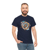 Front view of the Compass Rose T-Shirt on display at the beach, perfect for summer outings — Vintage Nautical Adventure Graphic Tee