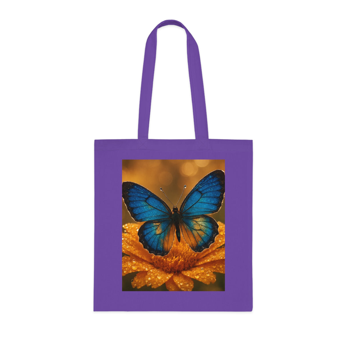 Close-up texture of the Blue Butterfly Cotton Tote — Nature Floral Reusable Shopper Bag, showing the soft cotton fabric.