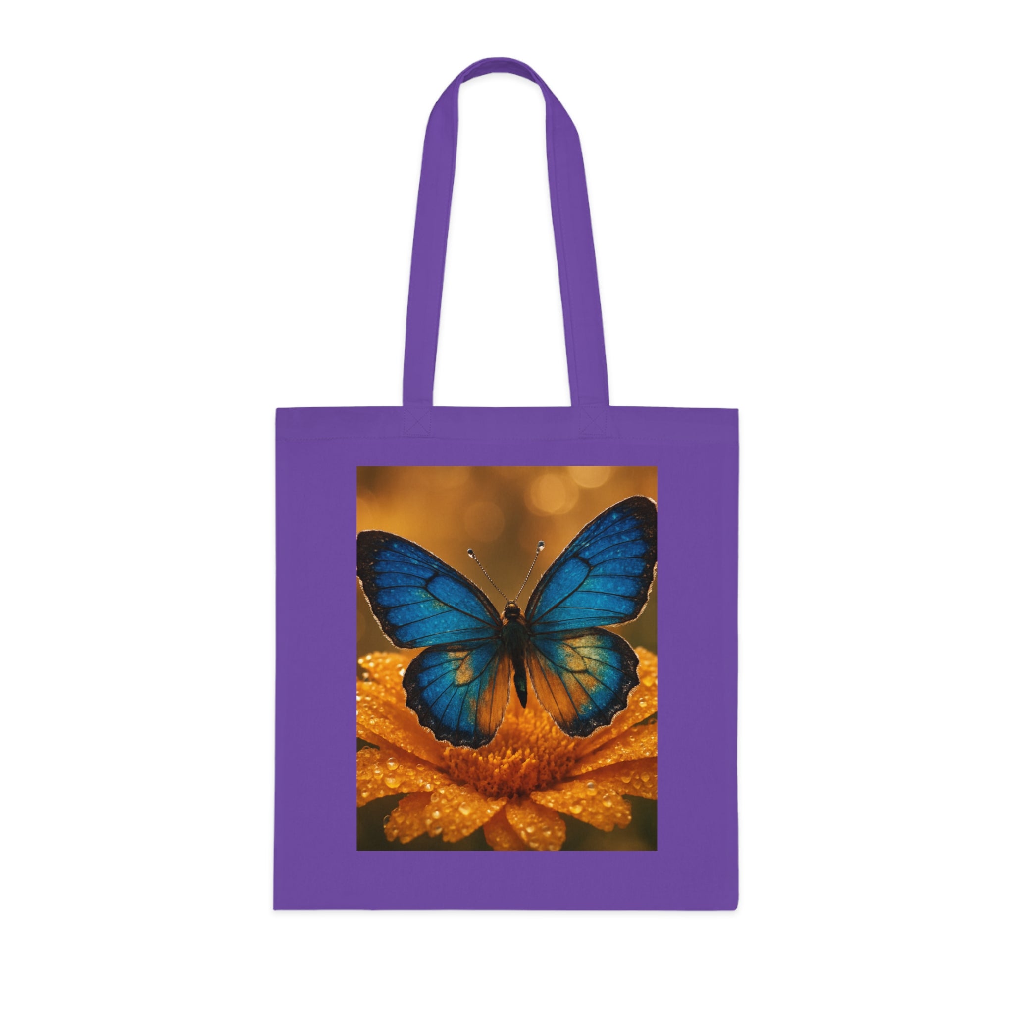 Close-up texture of the Blue Butterfly Cotton Tote — Nature Floral Reusable Shopper Bag, showing the soft cotton fabric.
