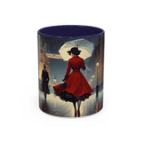 Close-up of Elegant Red Dress Coffee Mug highlighting colorful contrast and comfortable C-shaped handle.