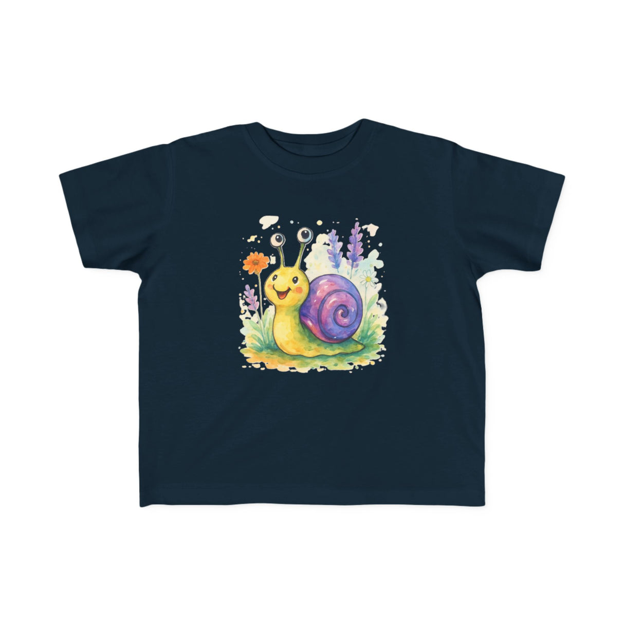 Cute Snail Toddler T-Shirt - Fun and Colorful Jersey Tee for Kids shown on a smiling toddler.