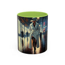 Group of Elegant Urban Nightlife Coffee Mugs, representing different colors and sizes available for customers.