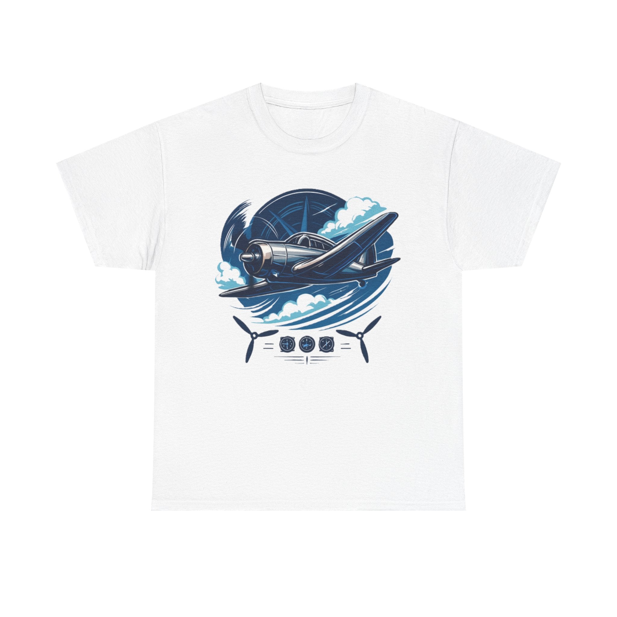 Close-up of Vintage Propeller Plane T-Shirt showcasing detailed artwork of a vintage airplane with a bold design.