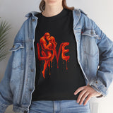 Product layout view of Love Silhouette T-Shirt - Romantic Dripping Heart Design presenting its features visibly.