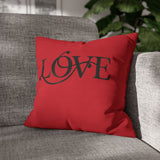 Love Script Red Square Pillowcase — Decorative Valentine Accent Pillow Cover 16" × 16"