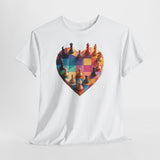 Stylish individual wearing Chess Heart T‑Shirt while playing chess outdoors.