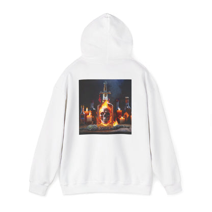 Side view of Skull Potion Bottle Hoodie - Witchy Gothic Spellcraft Sweatshirt showing the color-matched drawcord and overall fit.