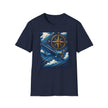 Adventure Compass T-Shirt displayed on a hanger, emphasizing its unisex fit and vintage travel motif.