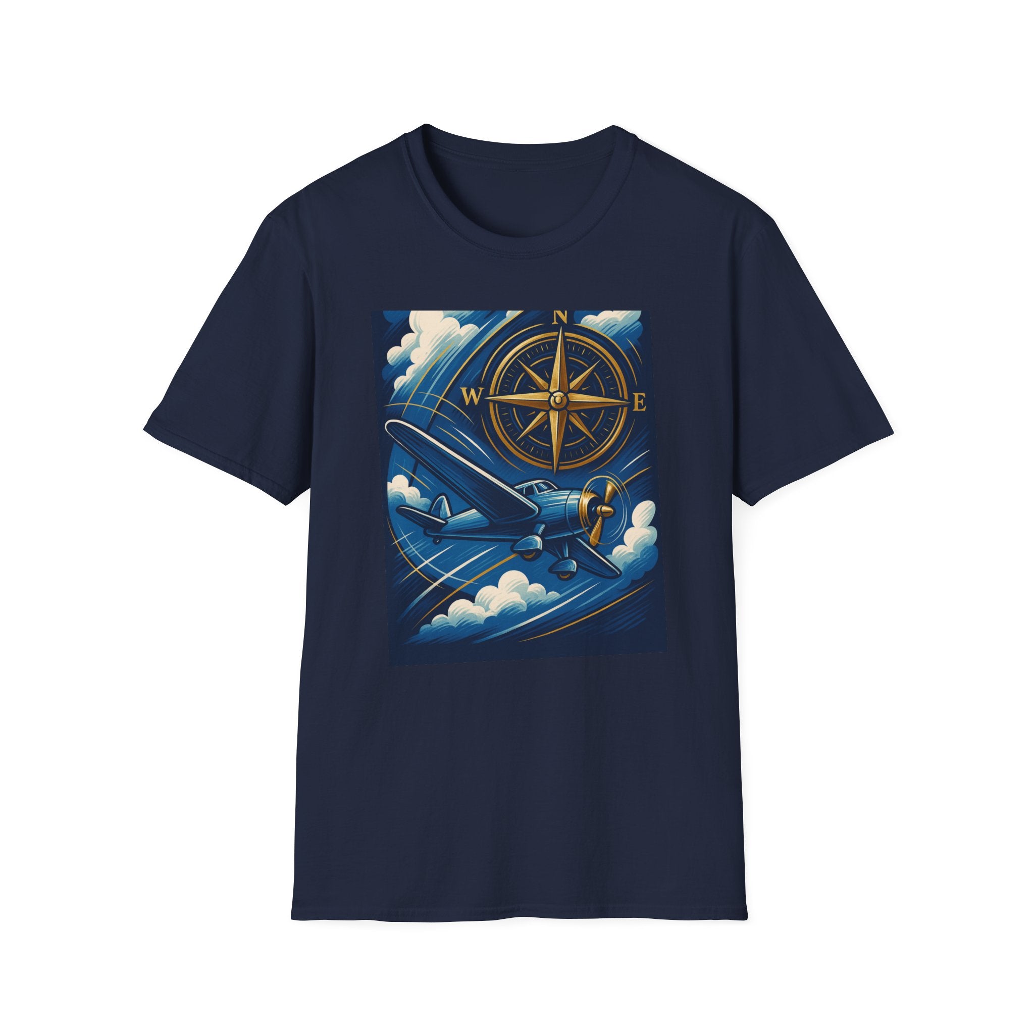 Adventure Compass T-Shirt displayed on a hanger, emphasizing its unisex fit and vintage travel motif.