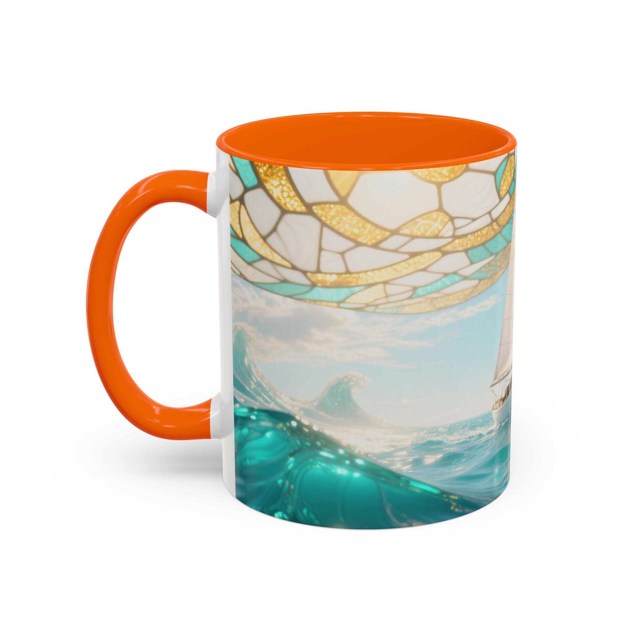Sailboat Ocean Waves Accent Coffee Mug — Nautical Sea Morning Tea Cup US