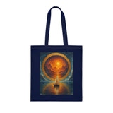 Sailboat Sunset Tote Bag – Full frontal view displaying the vibrant sunset sail design on the cotton canvas.