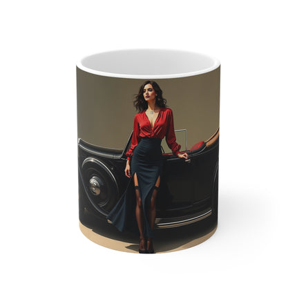 Vintage Top Red, Glamour London Mug, Enthusiast Gift, Coffee Cup, Retro, Unique, Mug, Glamour, Retro, Woman, Dress, Red , London