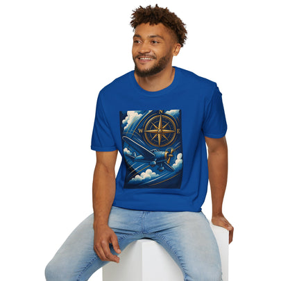 Model wearing Adventure Compass T-Shirt in casual outdoor setting, representing a perfect gift for him.