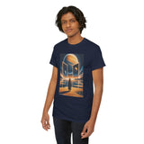 The Cosmic Gateway T-Shirt laid flat showing its medium-weight fabric and tubular knit design.