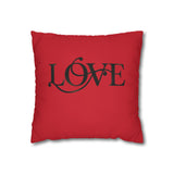Love Script Red Square Pillowcase — Decorative Valentine Accent Pillow Cover 16" × 16"