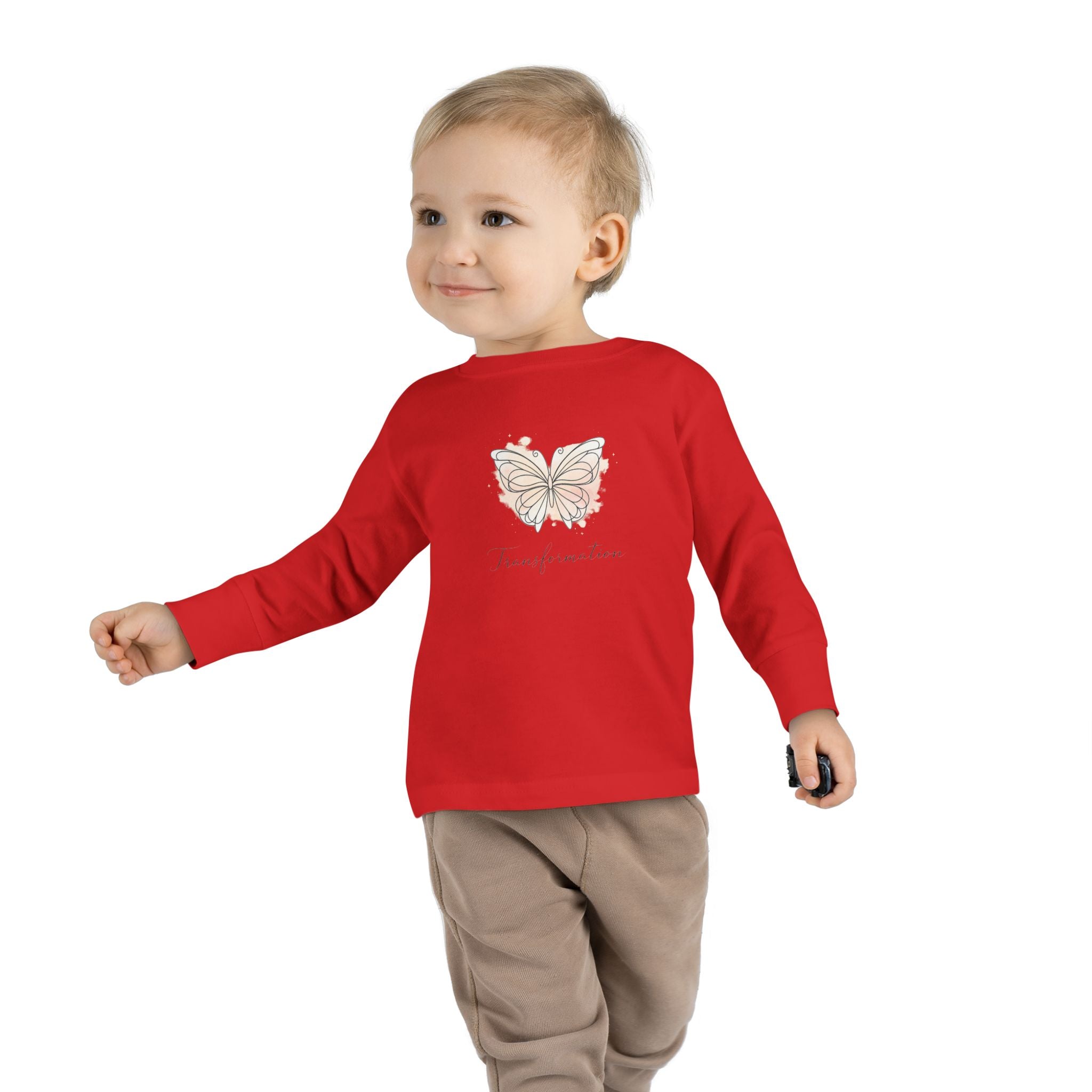 Transformation Pastel Butterfly Graphic Kids Shirt  —Toddler Long Sleeve Tee