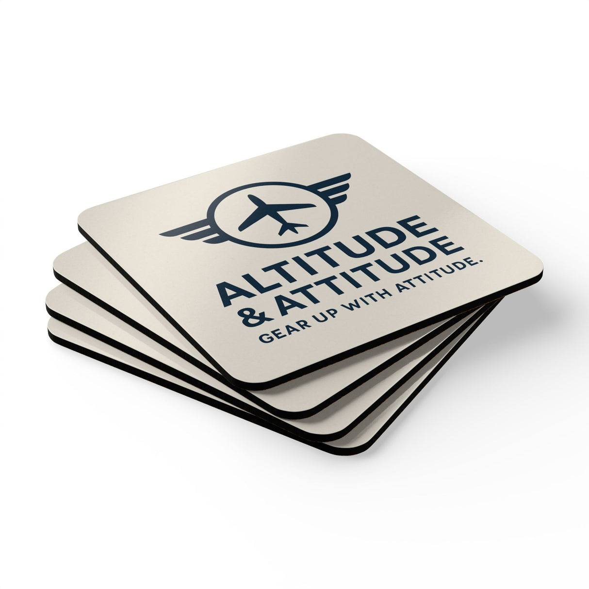 Close-up of Altitude & Attitude Corkwood Coaster showcasing its durable MDF top.