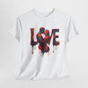 Casual outfit featuring Love Unisex Heavy Cotton Tee paired with jeans and sneakers.
