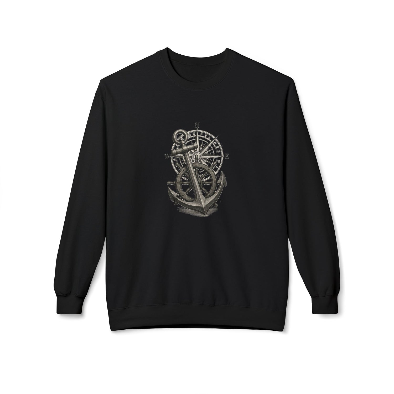 Nautical Anchor &amp; Compass Crewneck Sweatshirt Maritime Emblem US