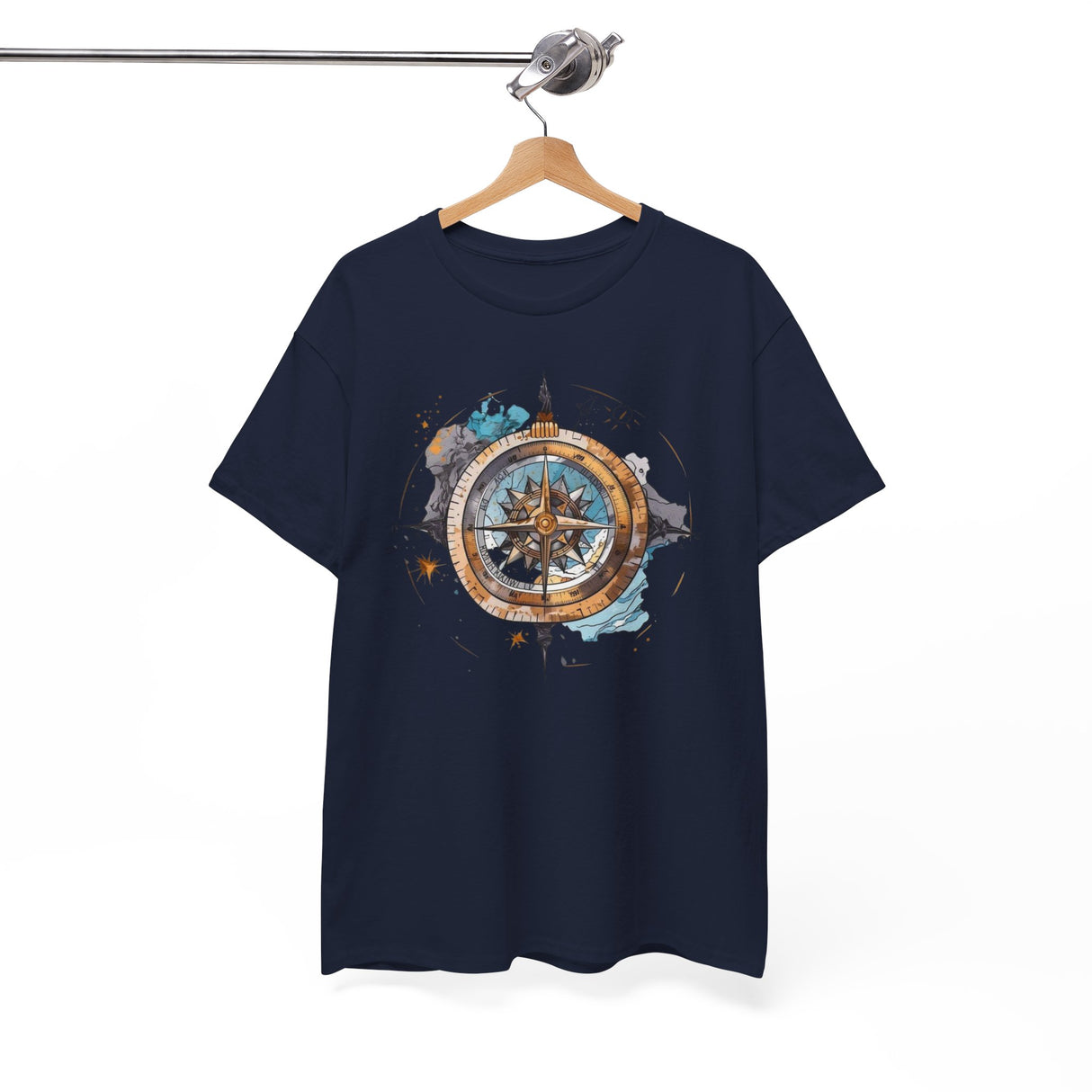 Compass Rose T-Shirt on a wooden table with nautical props emphasizing its adventure theme — Vintage Nautical Adventure Graphic Tee
