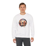 Detailed view of the Sunset Couple Silhouette design on Sweatshirt Men - showcasing the artistic dripping circle.