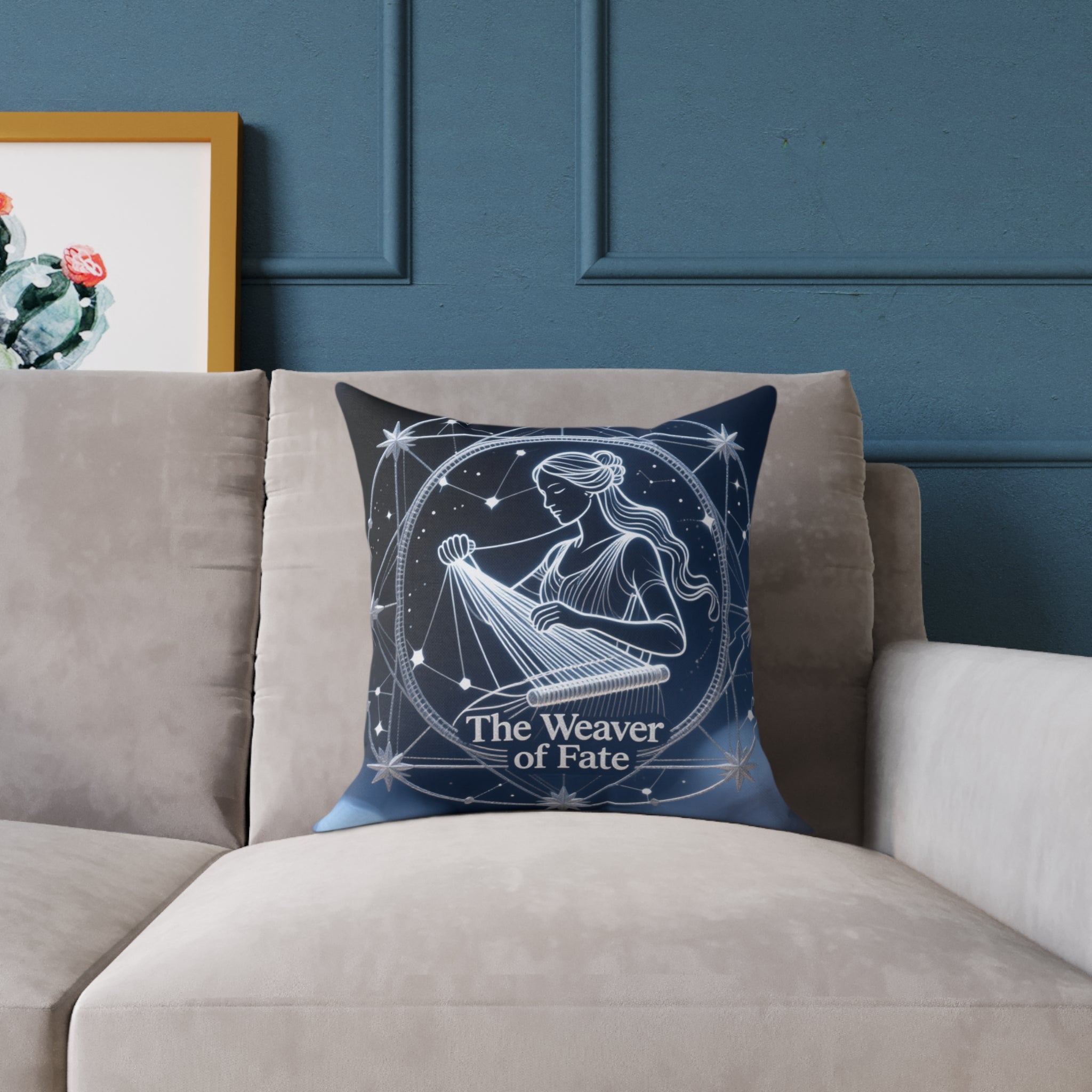 Weaver of Fate Decorative Pillow — Mythic Celestial Throw Pillow  16" × 16"
