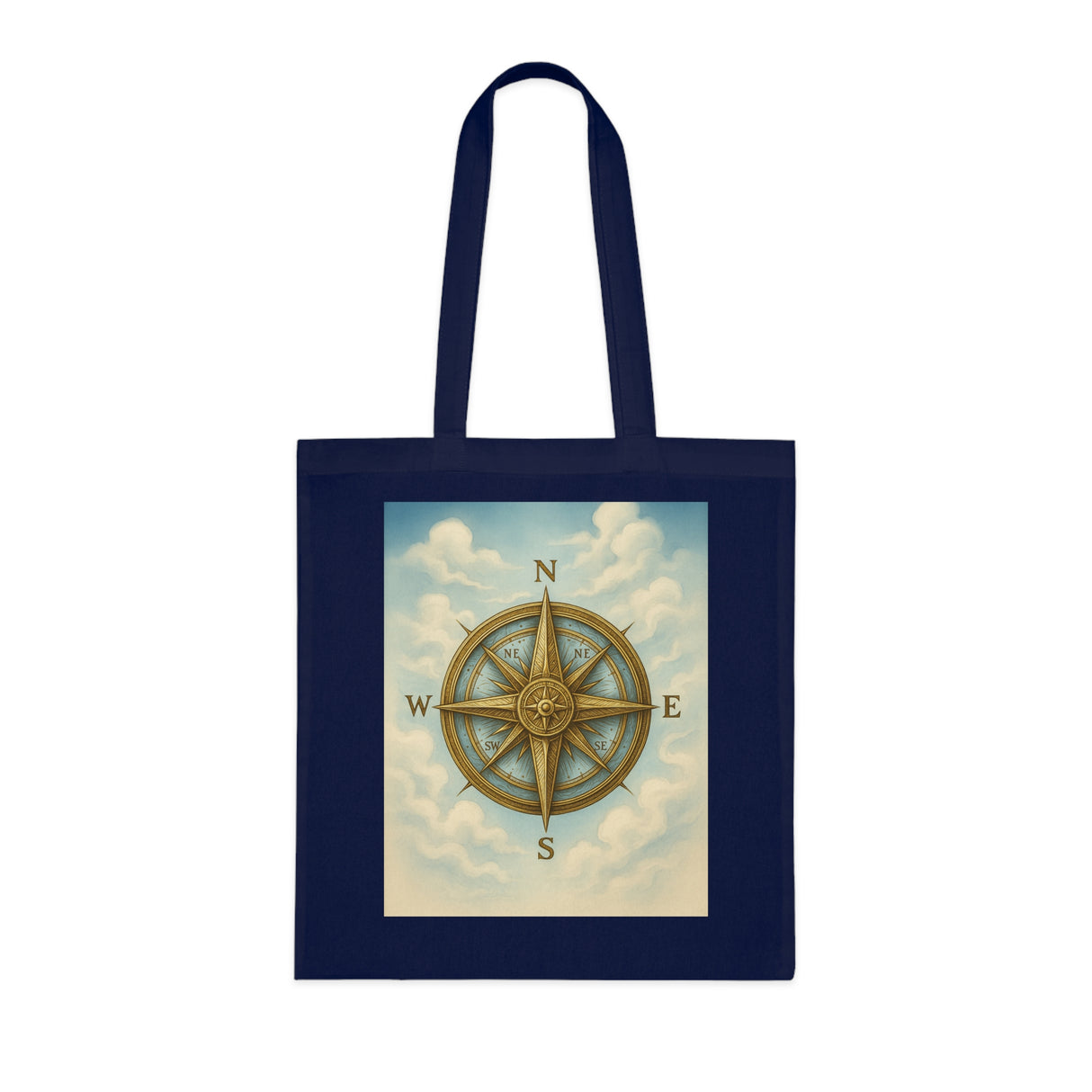 Inside view of the Vintage Compass Cotton Tote Bag showing ample space and fabric quality.
